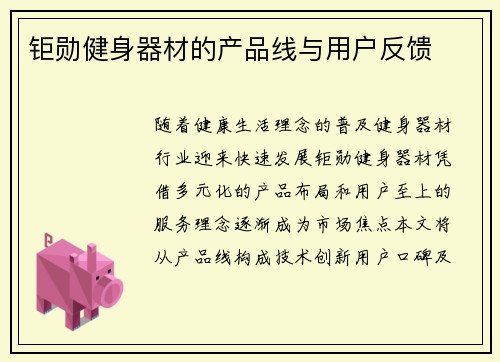 钜勋健身器材的产品线与用户反馈
