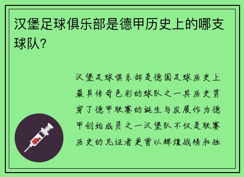 汉堡足球俱乐部是德甲历史上的哪支球队？